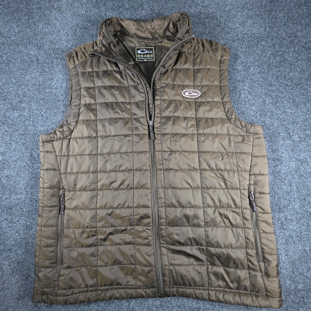 Drake Puffer Vest Mens Large Brown Quilted Full Zip Insulated DW1061-BRN-3